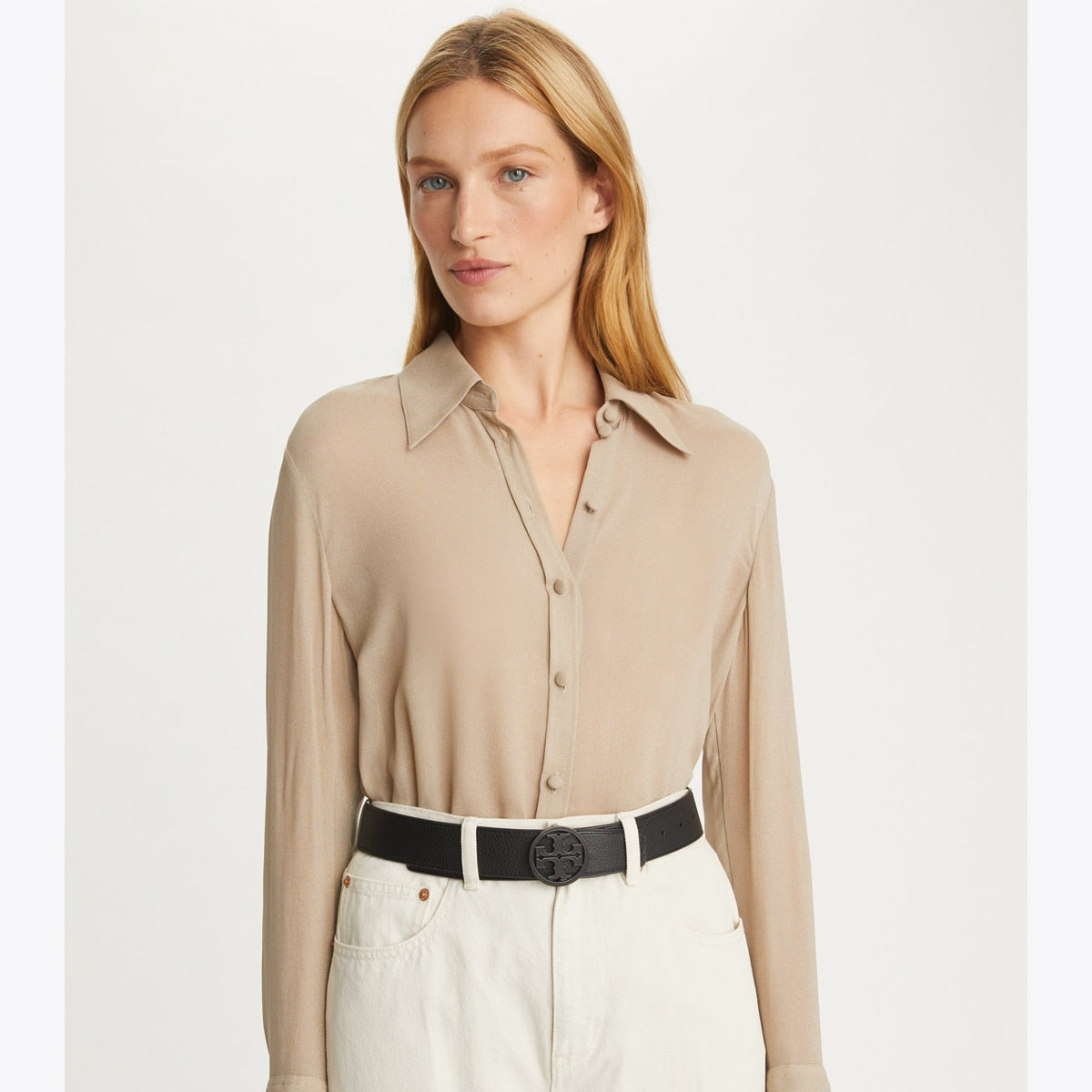 Tory Burch 1.5" Miller Pebbled Powder-Coated Belt