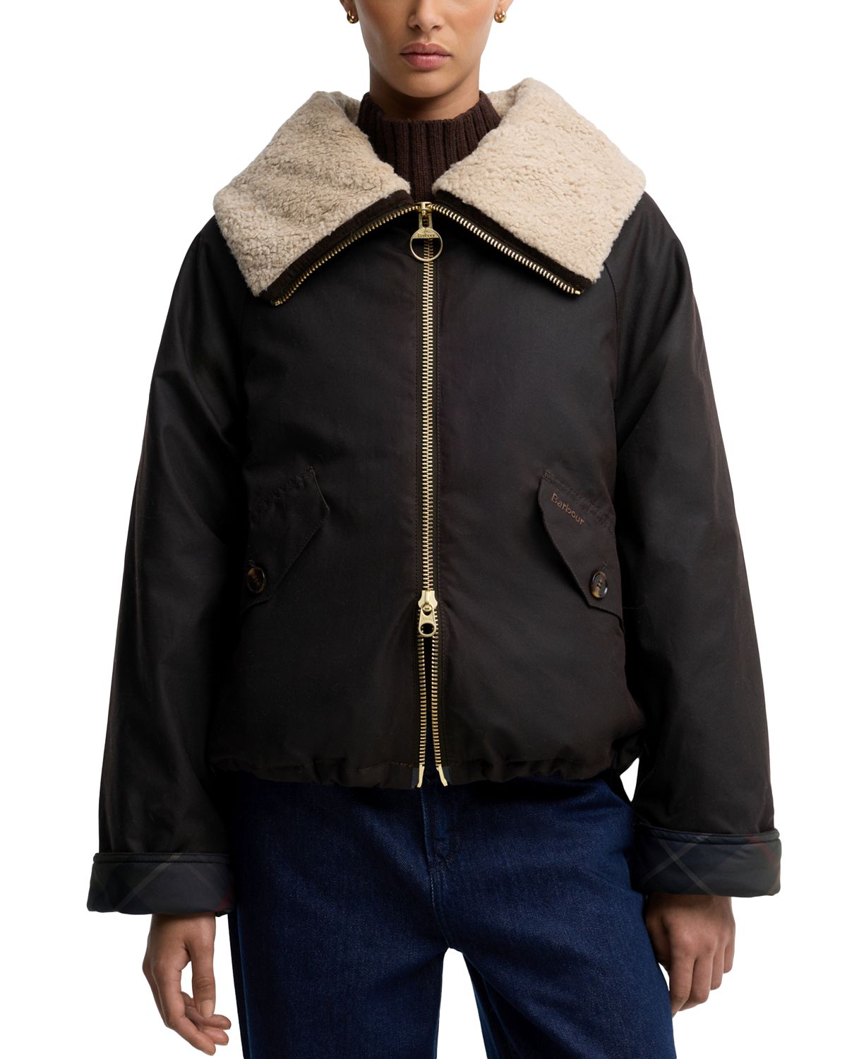 Barbour Mary Faux Fur Collar Waxed Cotton Jacket