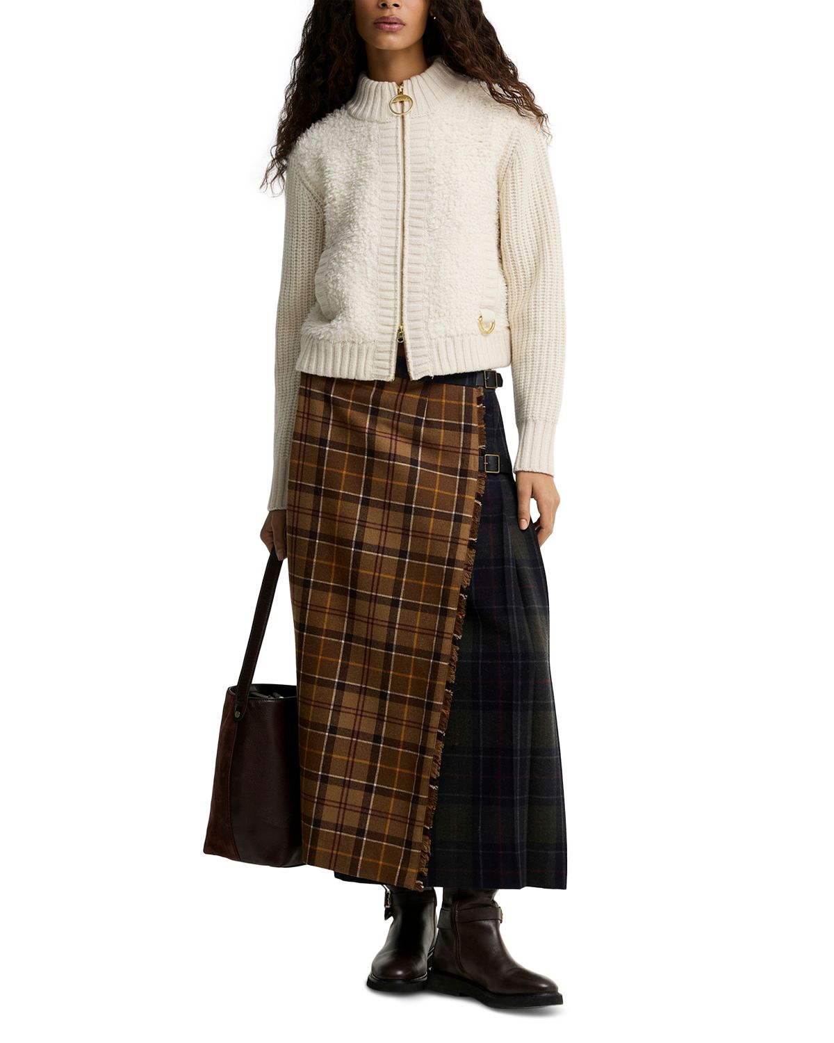 Barbour Women's Hazelwood Knitted Sherpa Fleece Bomber Jacket Ecru