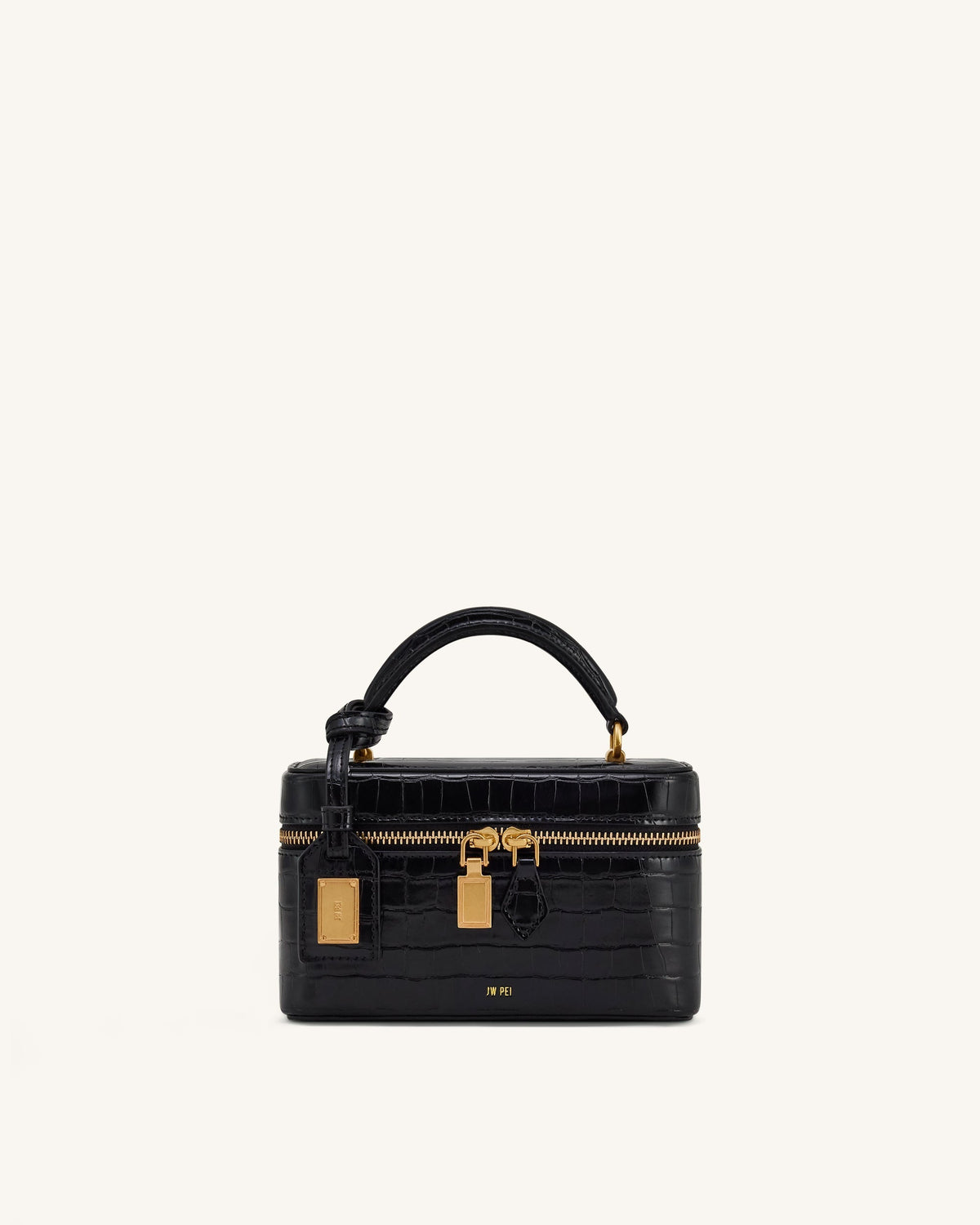 JW PEI Cleo Box Shape Top Handle Bag - Black Croc