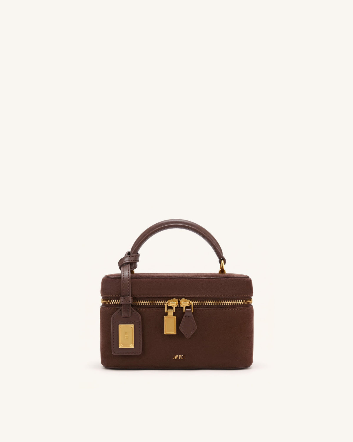 JW PEI Cleo Box Shape Top Handle Bag - Faux Suede - Chocolate Brown