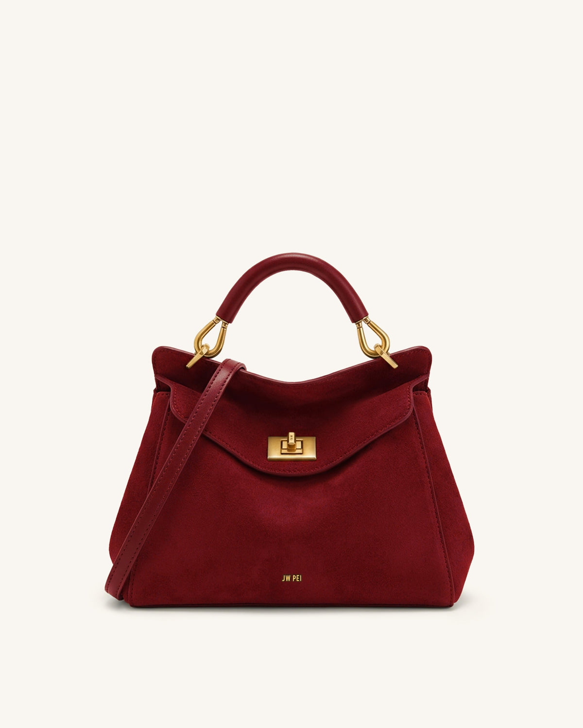 JW PEI Lucia Classic Top Handle Bag - Faux Suede - Deep Burgundy