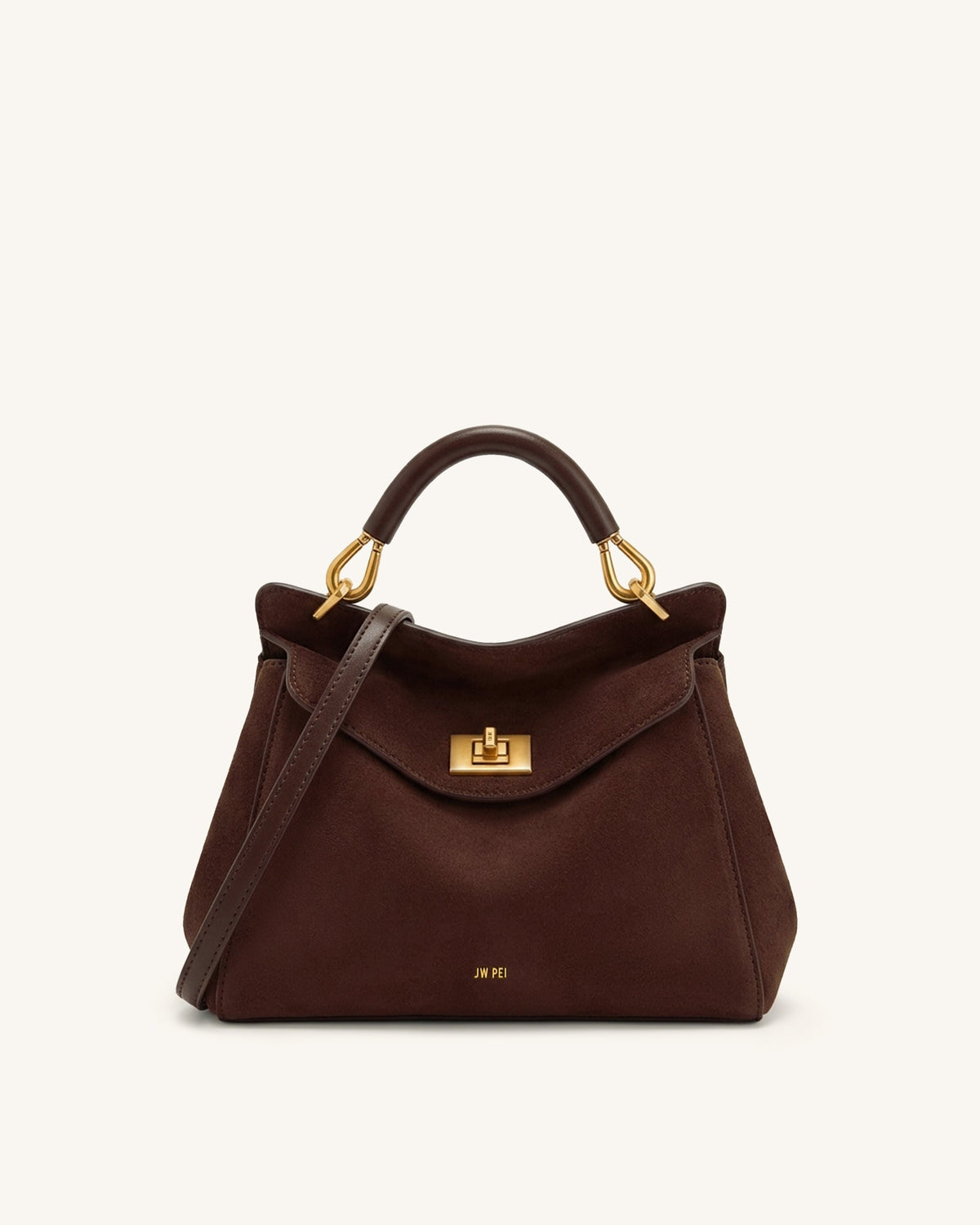 JW PEI Lucia Classic Top Handle Bag - Faux Suede - Dark Brown