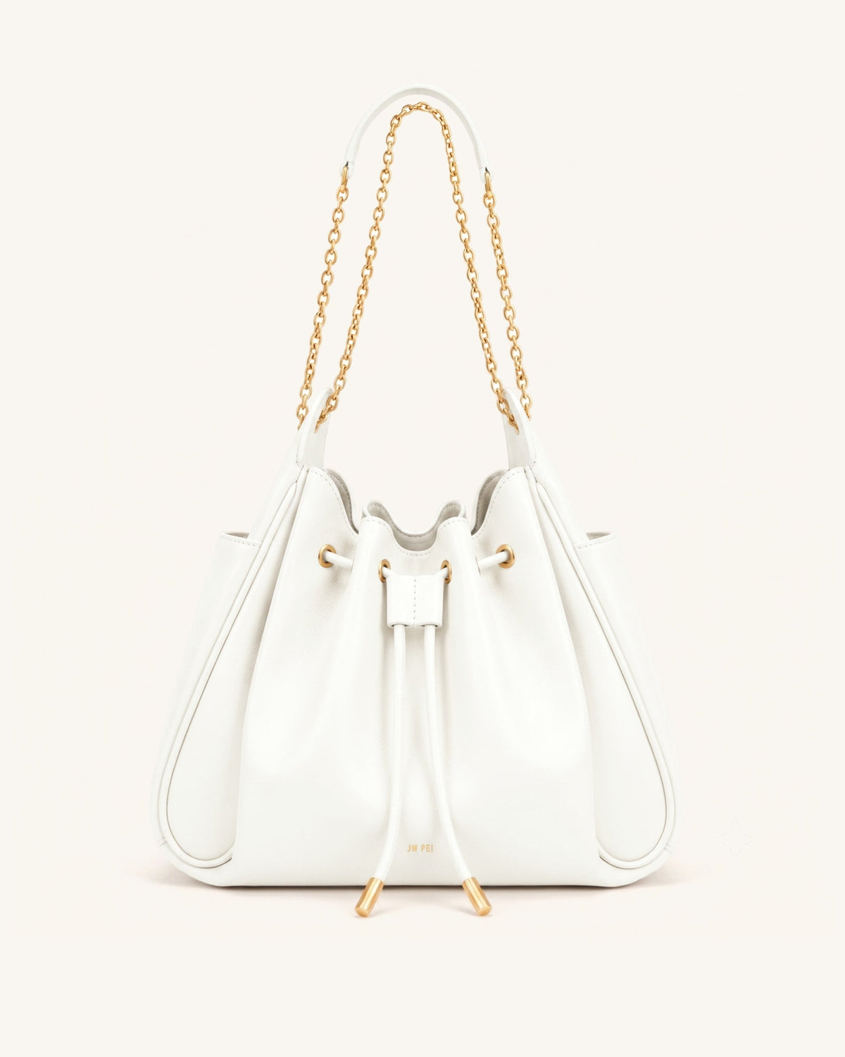 JW PEI Rowan Ruched Drawstring Chain Bucket Bag - Ivory