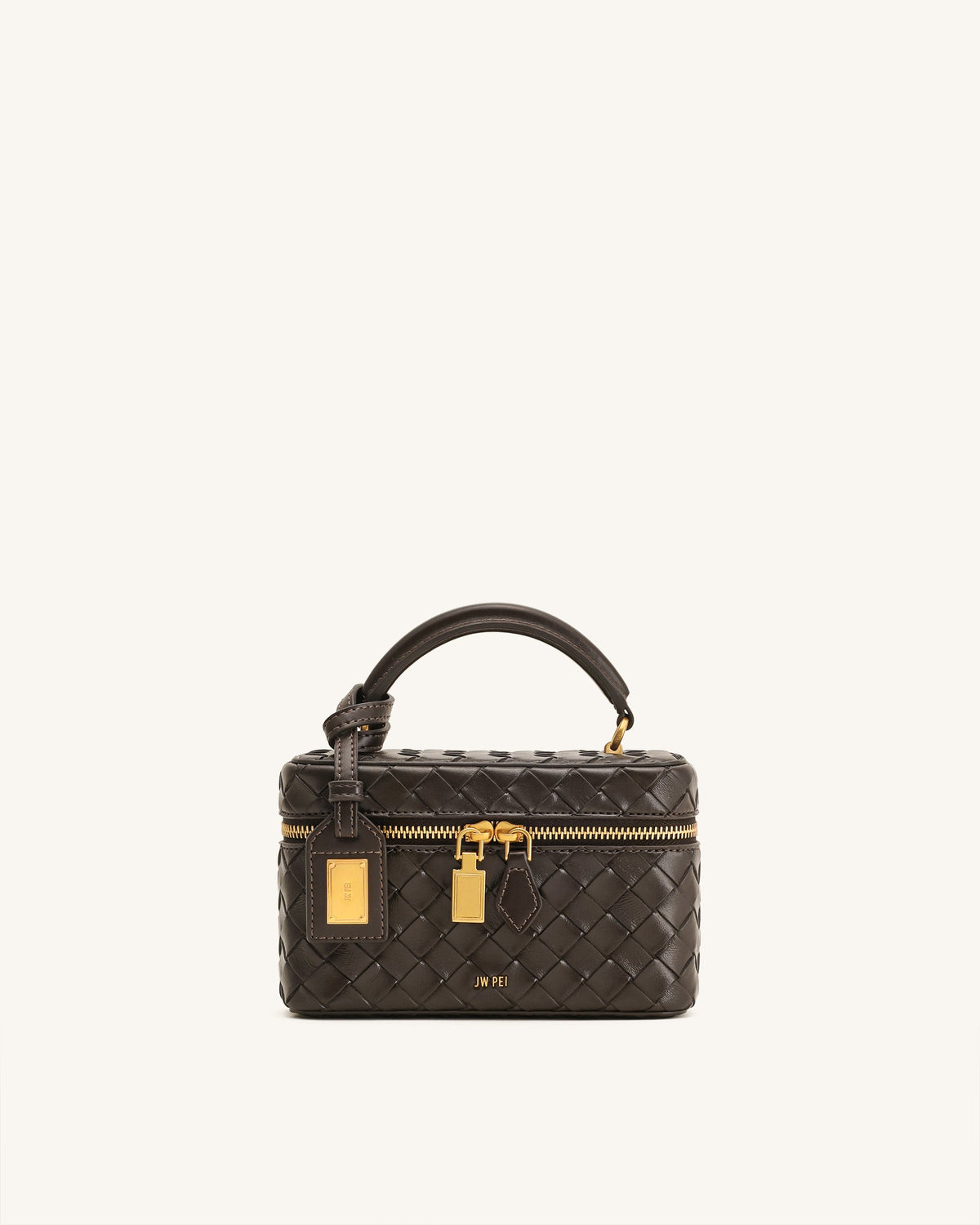 JW PEI Cleo Box Shape Top Handle Bag - Woven Texture - Dark Brown