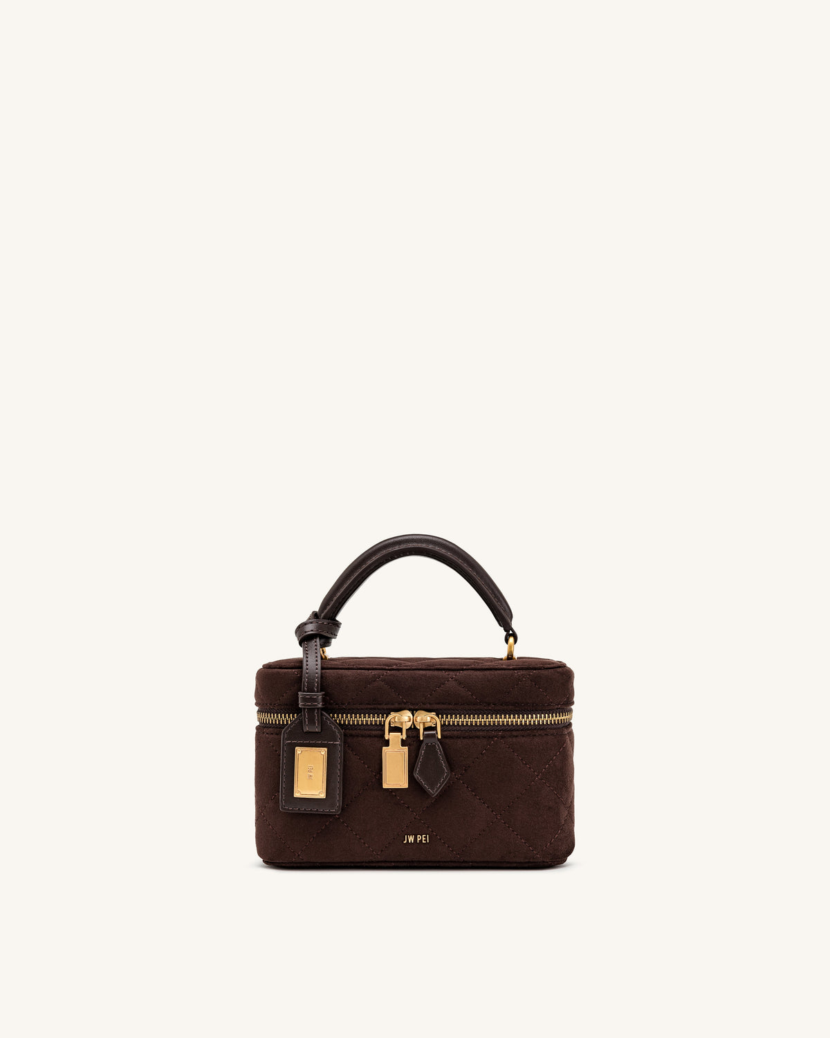 JW PEI Cleo Box Shape Top Handle Bag - Faux Suede - Dark Chocolate Brown
