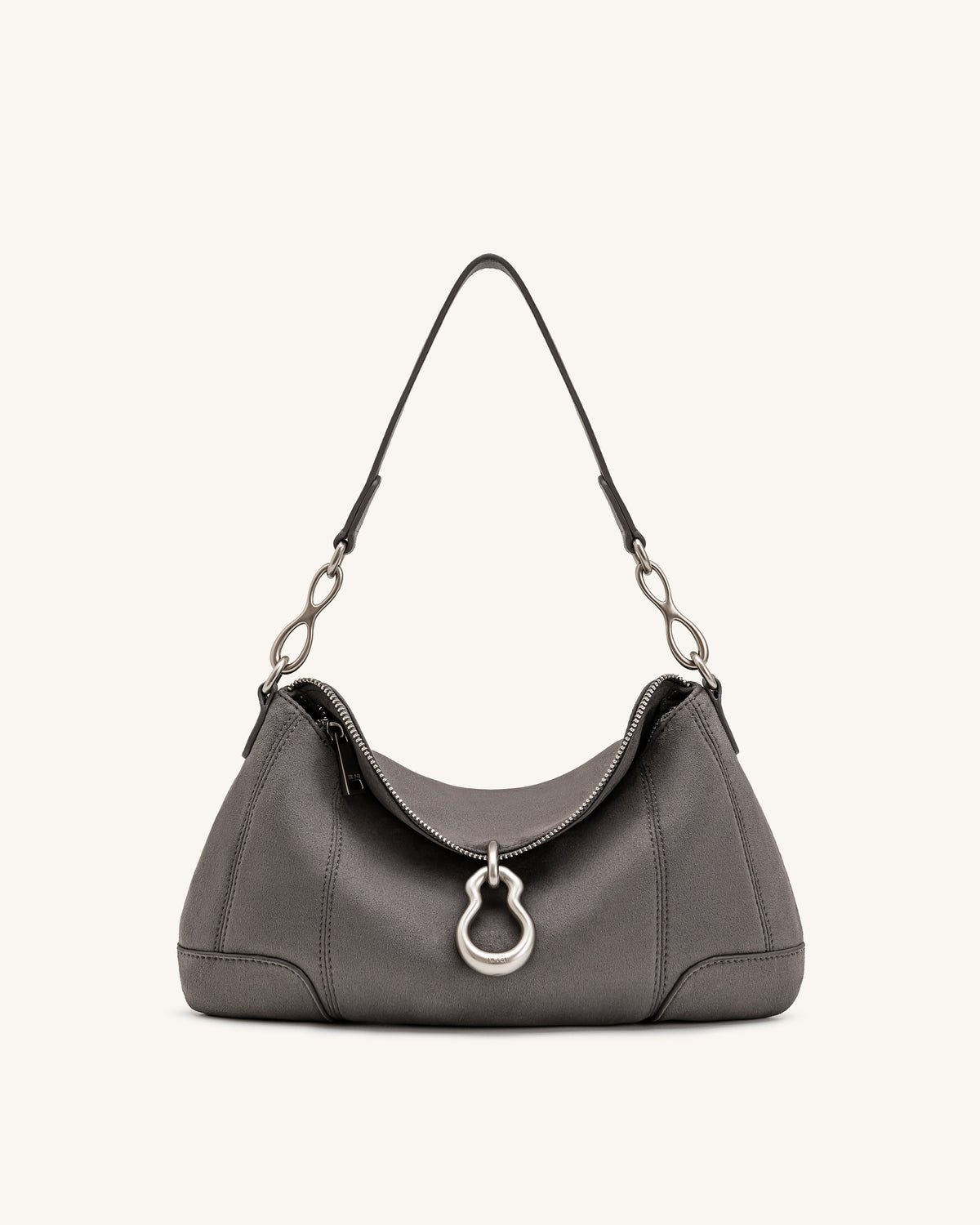 JW PEI Jayla Metal Pendant Shoulder Bag - Faux Suede - Dark Grey