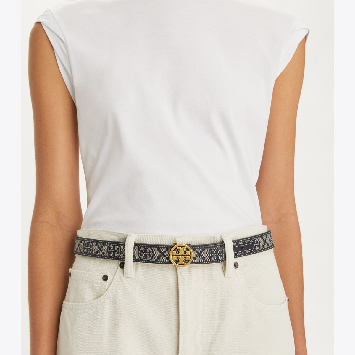 Tory Burch 1" T Monogram Miller Belt