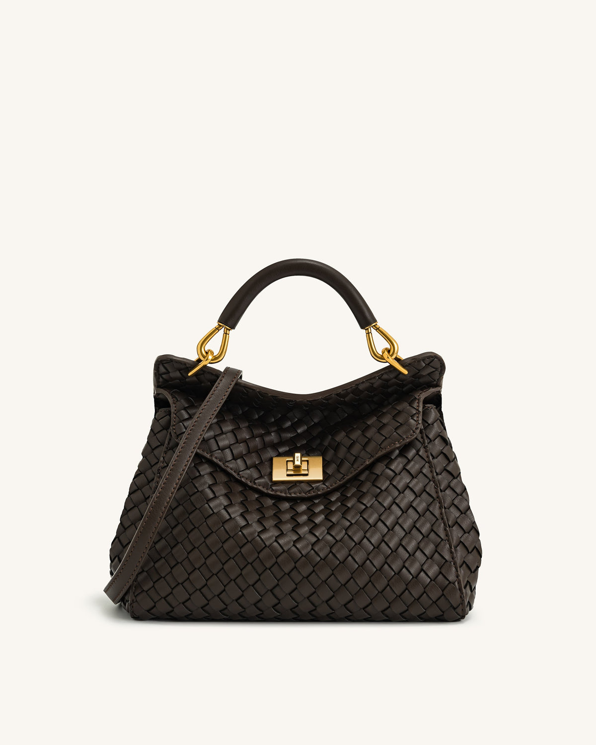 JW PEI Lucia Classic Top Handle Bag - Woven - Dark Brown