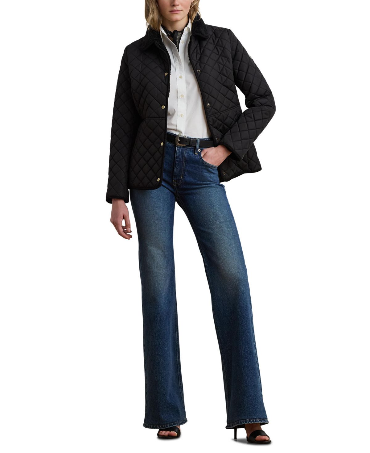 Ralph Lauren Women's Faux-Sherpa-Collar Quilted Coat - Black