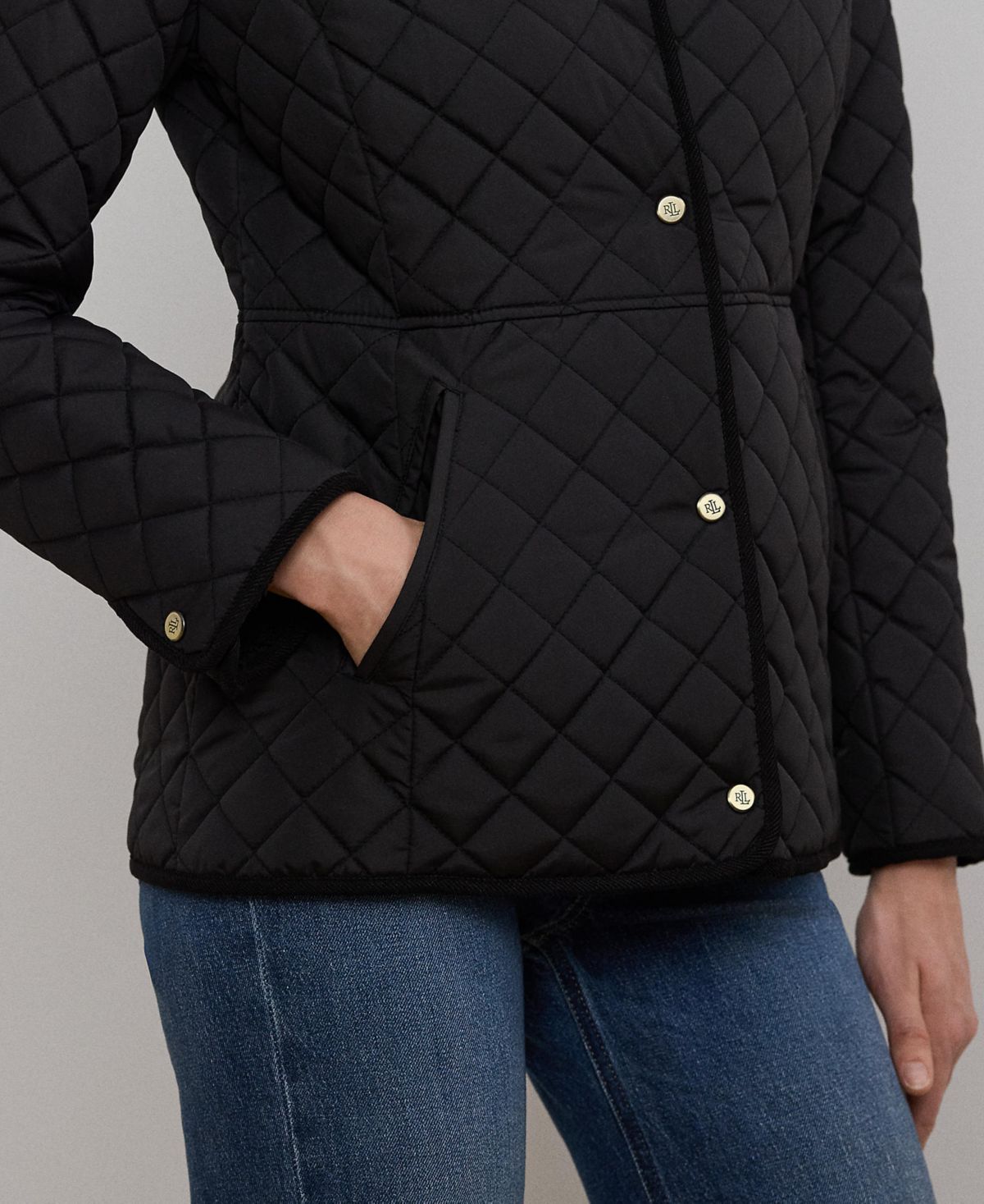 Ralph Lauren Women's Faux-Sherpa-Collar Quilted Coat - Black