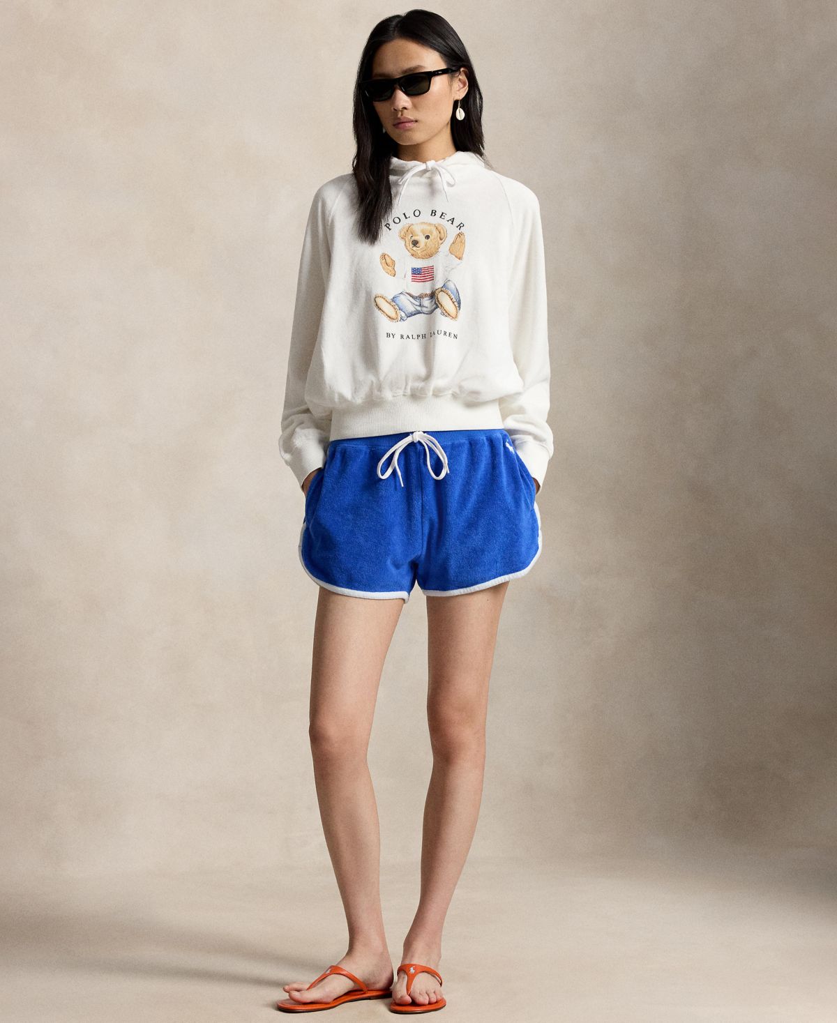 Ralph Lauren Women's Polo Bear Drawstring Hood Sweatshirt - White
