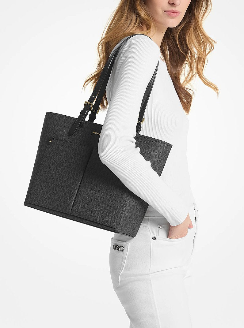 Jet Set Medium Logo Pocket Tote Bag - Black 3