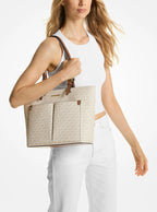 Jet Set Medium Logo Pocket Tote Bag - Vanilla 3