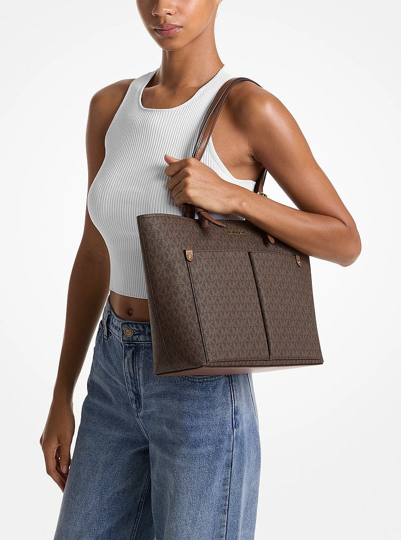 Jet Set Medium Logo Pocket Tote Bag - Brown 3