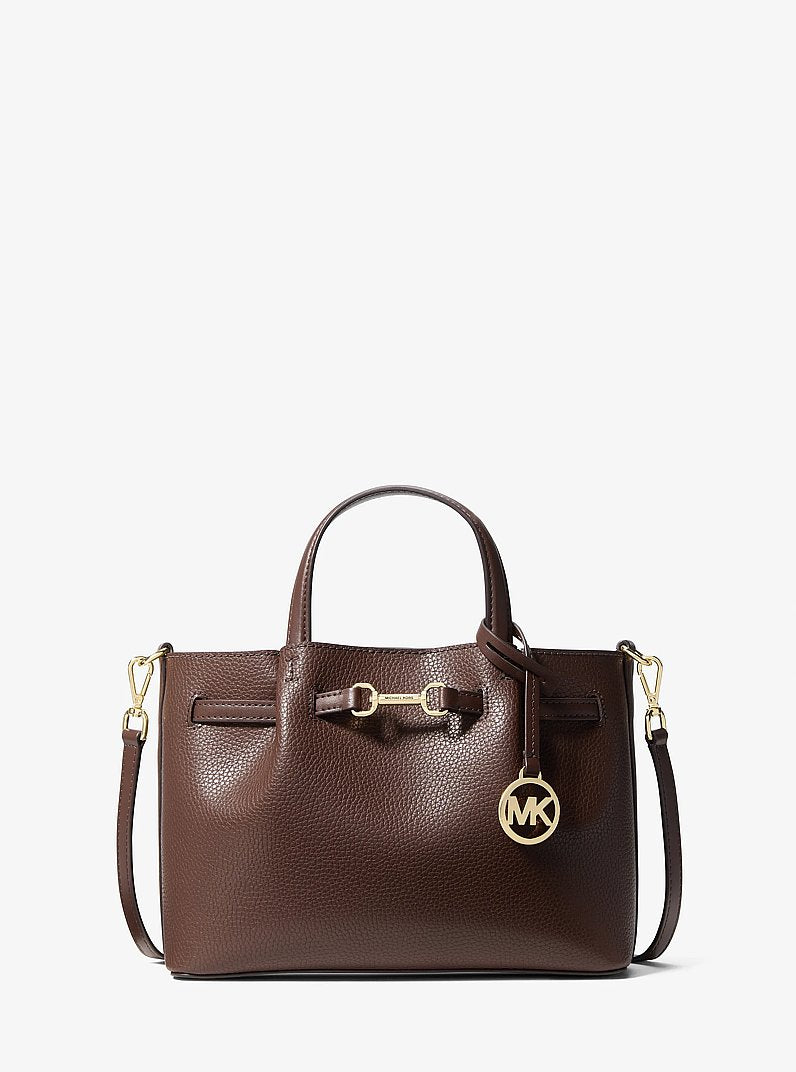 Carson Small Pebbled Leather Satchel - Nutmeg