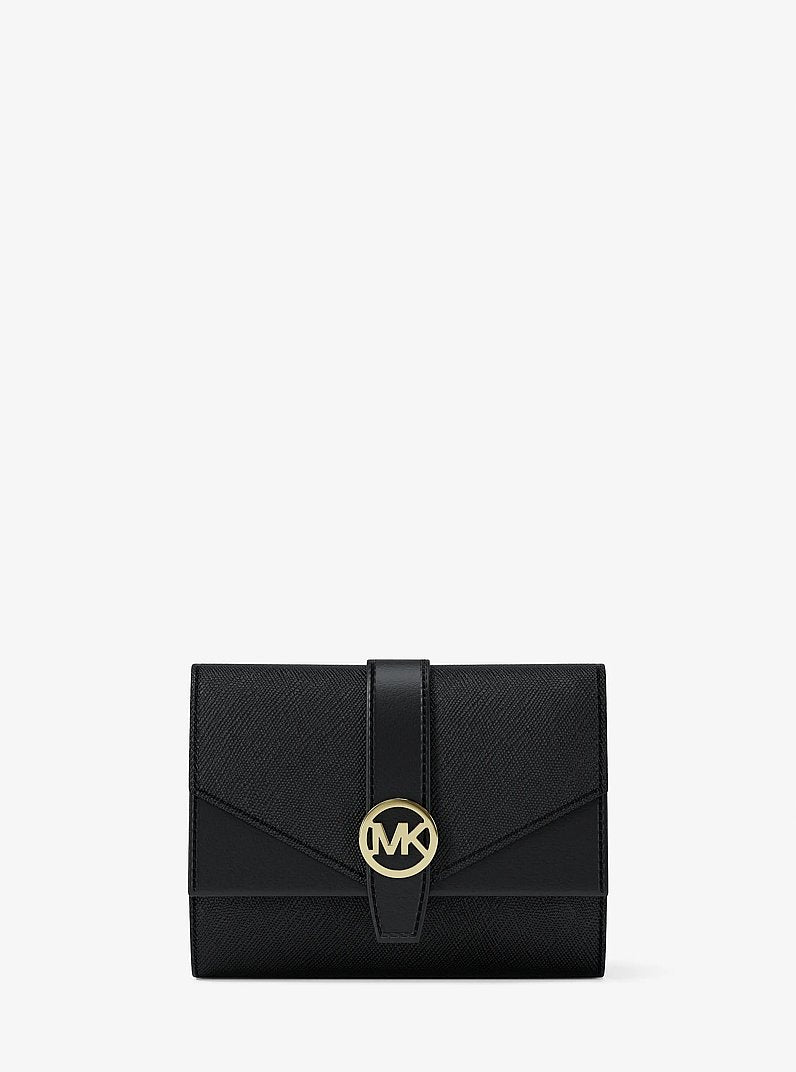 Michael Kors Greenwich Medium Saffiano Leather Trifold Wallet - Black