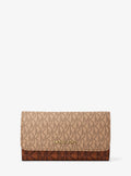 Michael Kors Jet Set Large Signature Logo Tri-Fold Wallet - Camel Multi