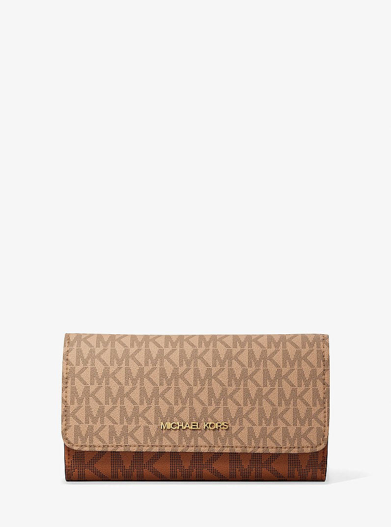 Michael Kors Jet Set Large Signature Logo Tri-Fold Wallet - Camel Multi