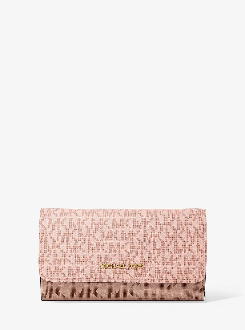 Michael Kors Jet Set Large Signature Logo Tri-Fold Wallet - Powder Blush Multi