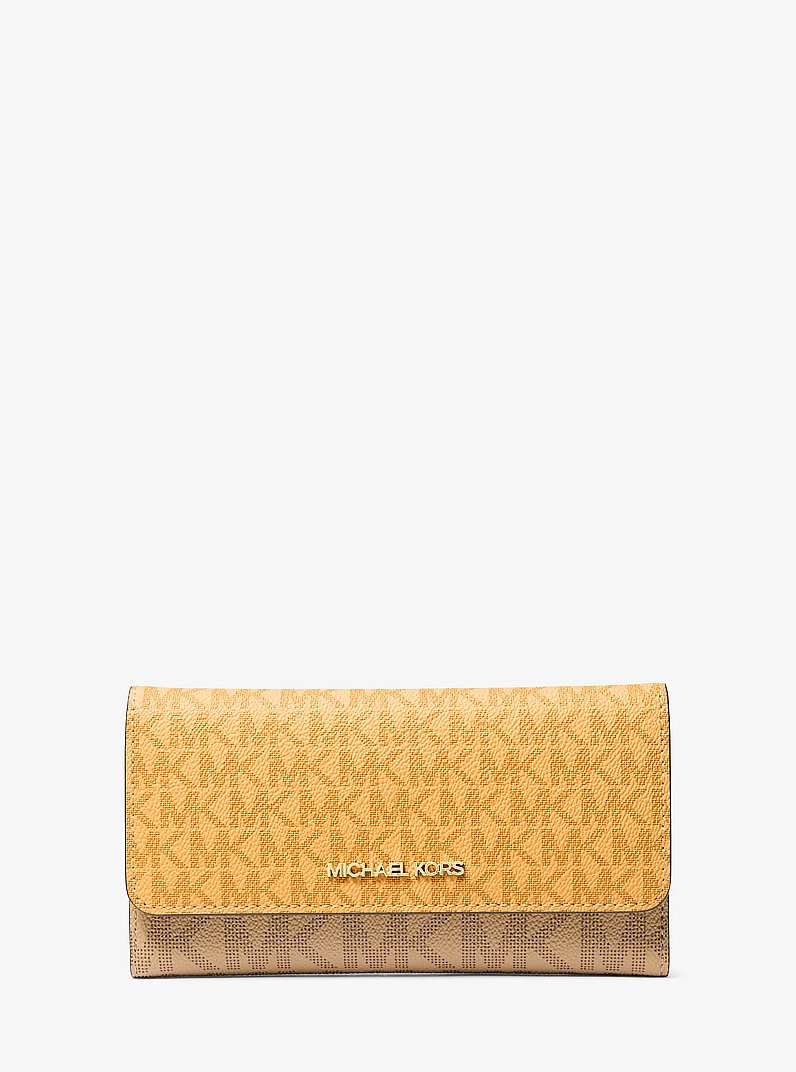 Michael Kors Jet Set Large Signature Logo Tri-Fold Wallet - Honeywheat Multi