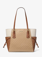 Michael Kors Voyager Large Color-Block Signature Logo Tote Bag - Camel Multi