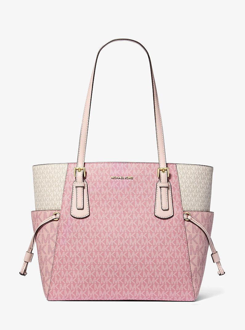 Michael Kors Voyager Large Color-Block Signature Logo Tote Bag - Powder Blush Multi