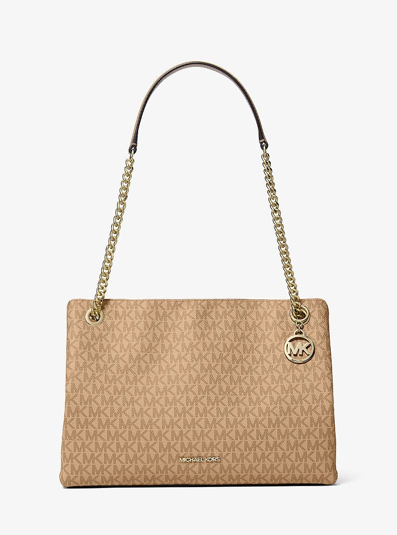Michael Kors Christina Medium Signature Logo Messenger Bag - Camel
