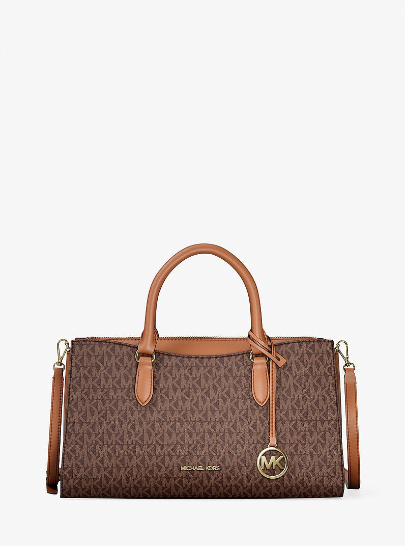 Arden Medium Top-Zip Satchel - Signature Logo / Brown