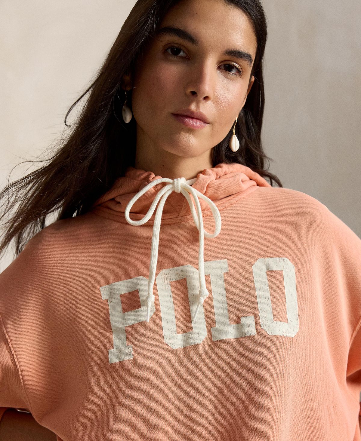 Ralph Lauren Women's Crewneck Lightweight Logo-Print Hoodie - Pastel Coral