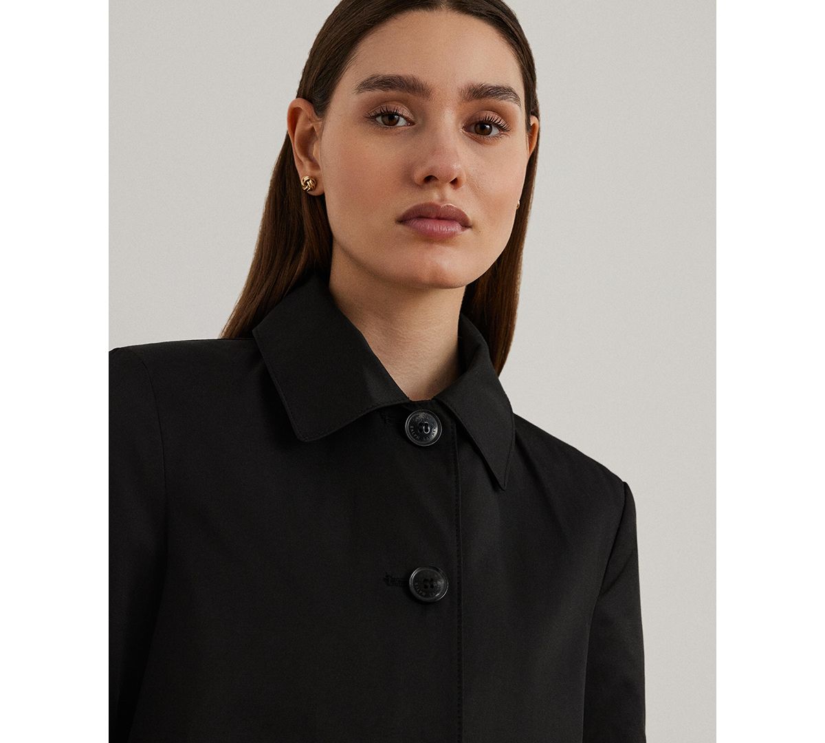 Ralph Lauren Women's Hooded Water-Resistant A-Line Raincoat - Black
