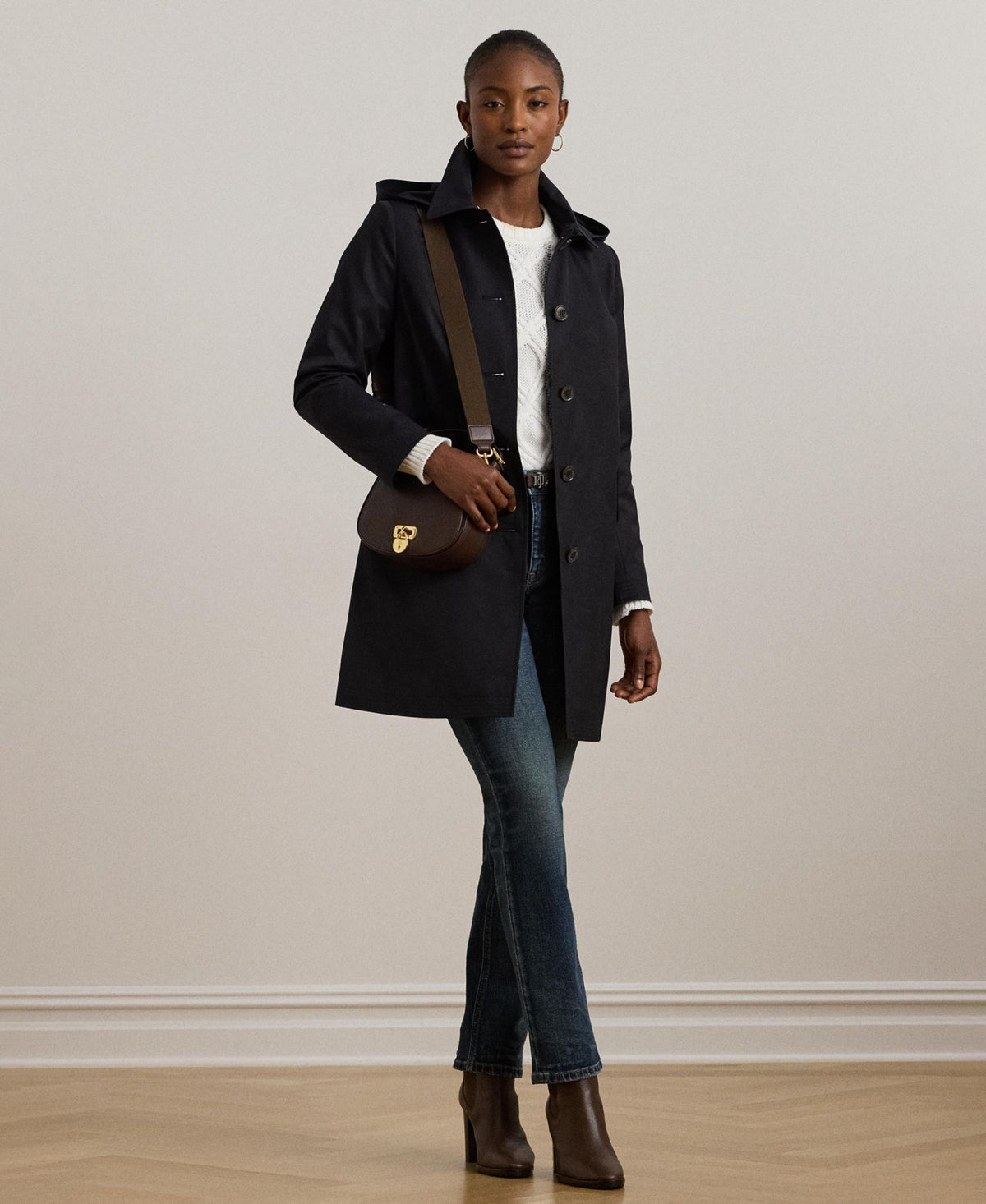 Ralph Lauren Women's Hooded Water-Resistant A-Line Raincoat - Dark Navy