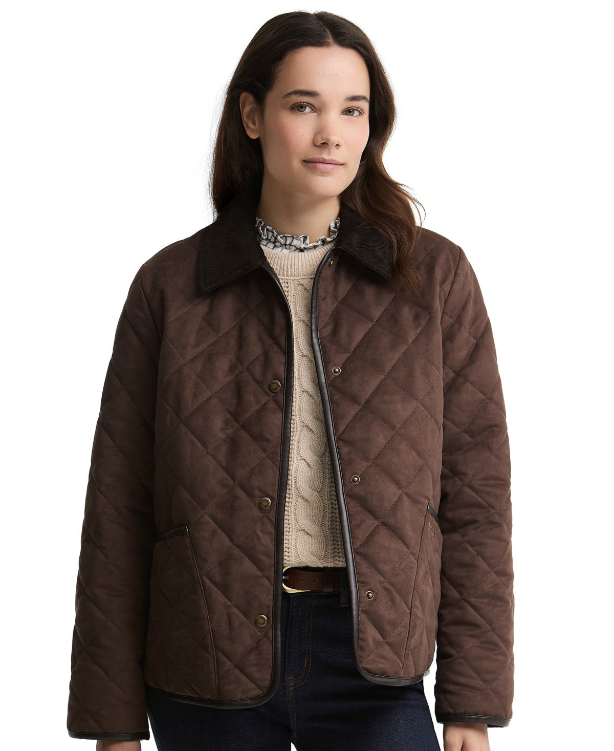 Barbour Women's Sonya Quilted Snap-Button Jacket – DK Brown/Muted