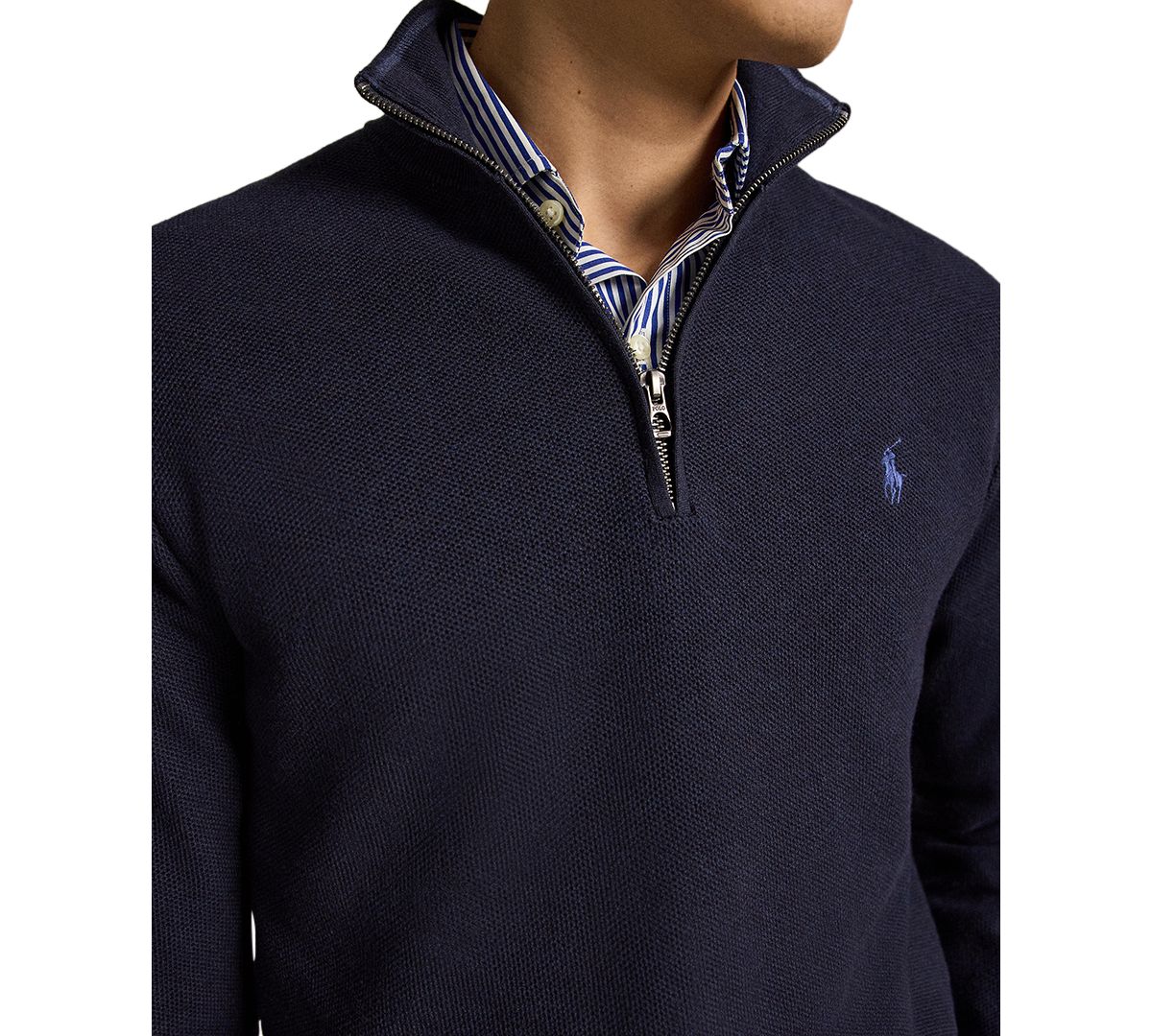 Ralph Lauren Men's Mesh-Knit Cotton Quarter-Zip Sweater - Navy Heather