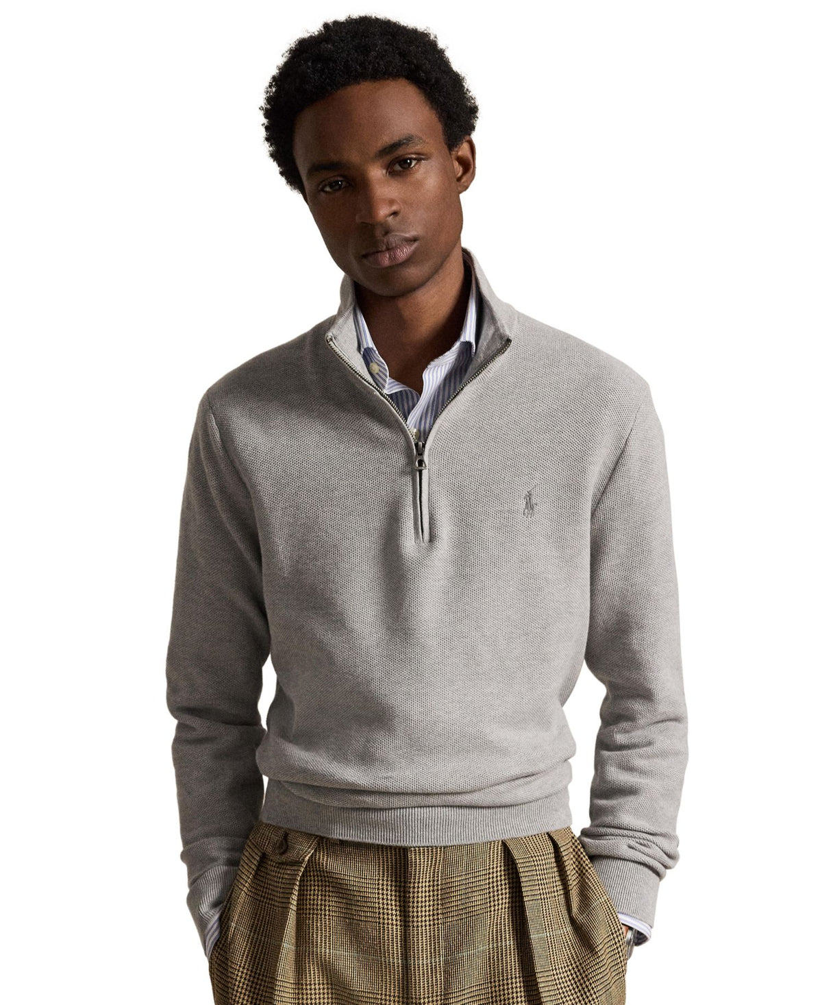 Ralph Lauren Men's Mesh-Knit Cotton Quarter-Zip Sweater - Andover Heather