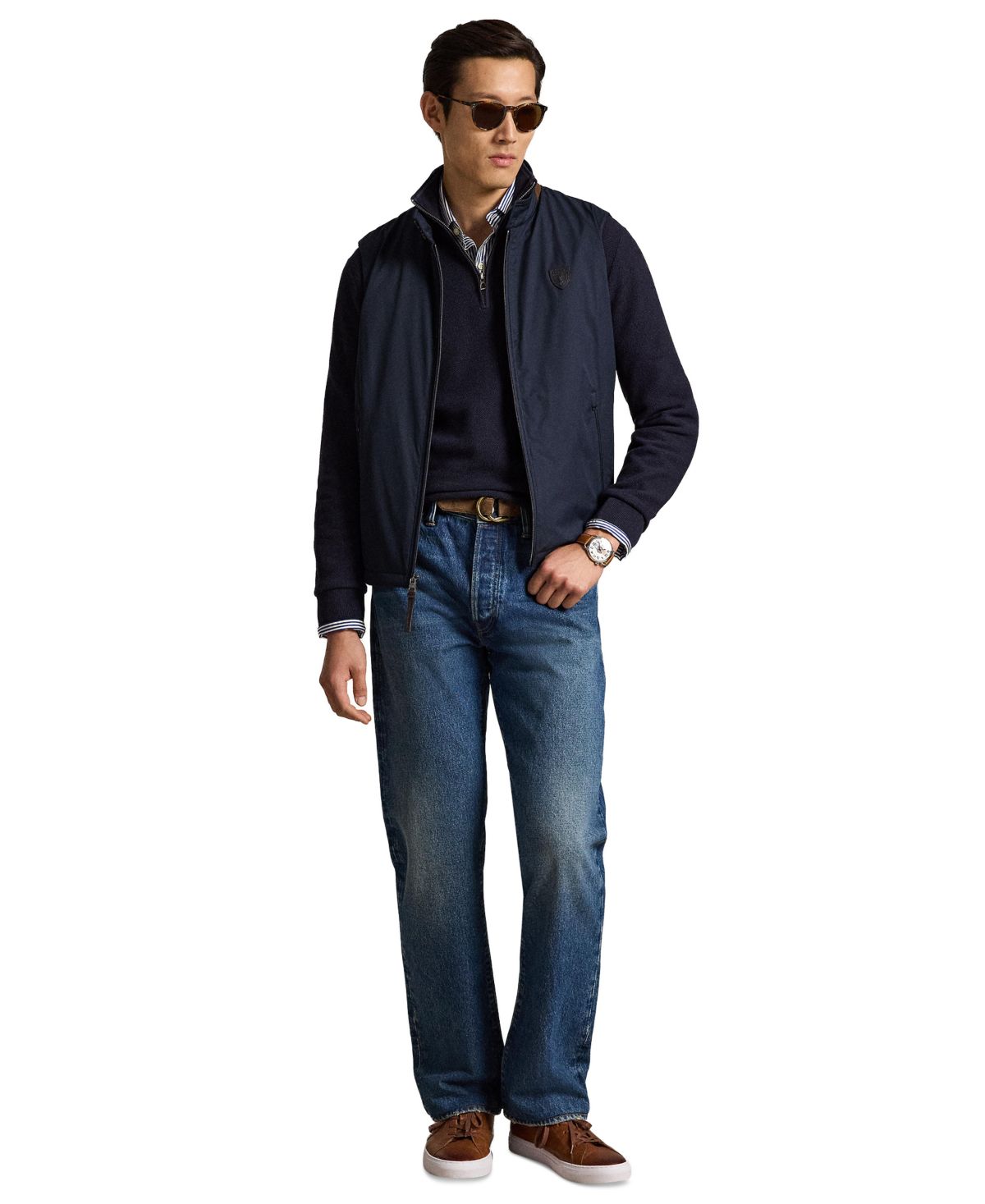 Ralph Lauren Men's Mesh-Knit Cotton Quarter-Zip Sweater - Navy Heather