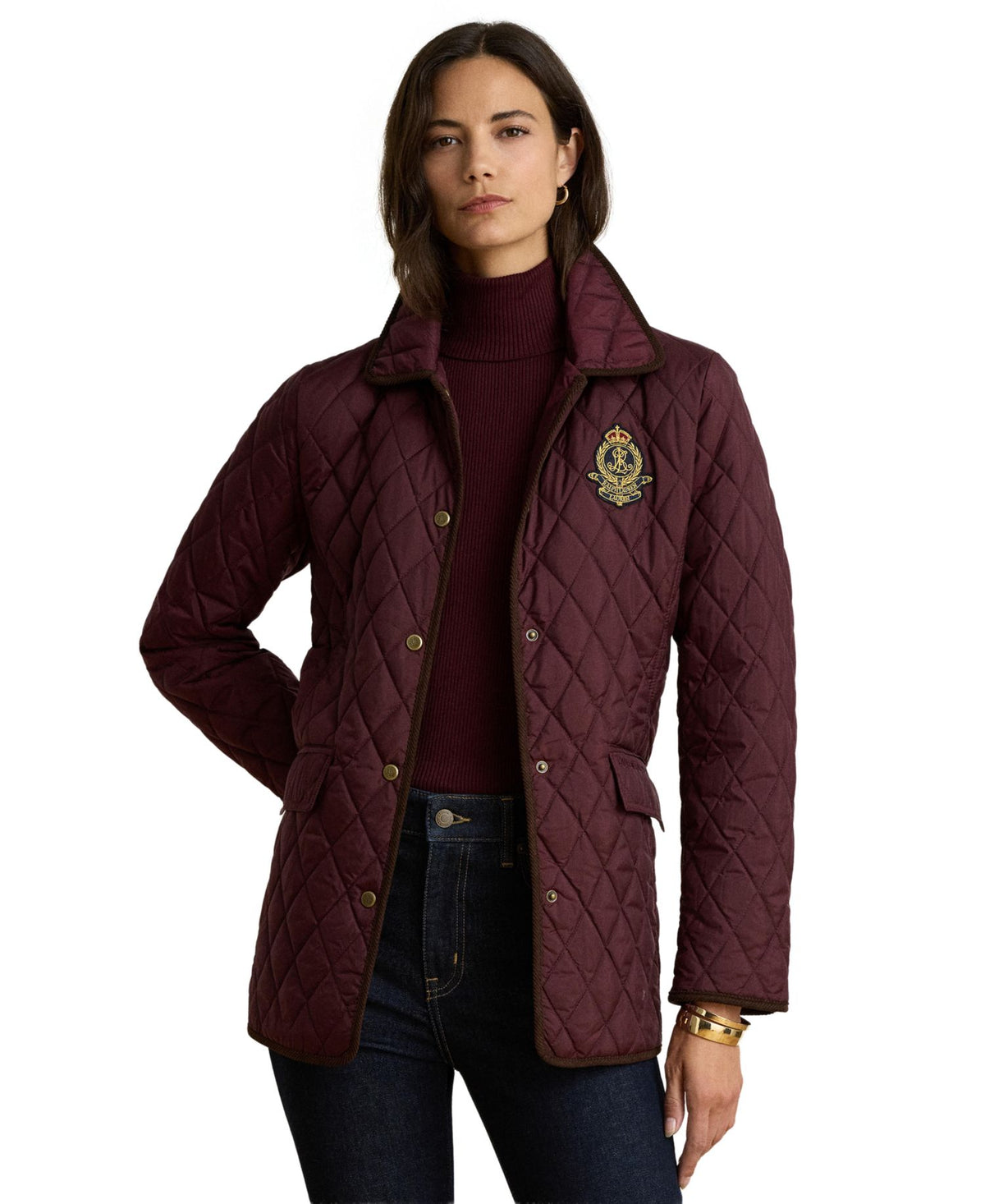 Ralph Lauren Women's Crested Quilted Jacket - Dark Garnet