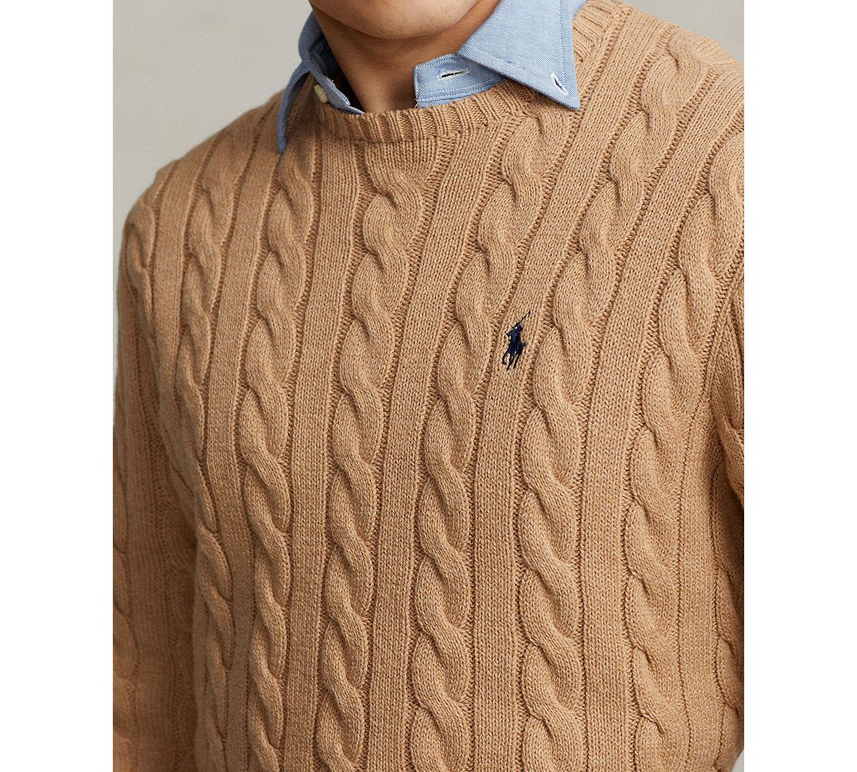Ralph Lauren Men's Cable-Knit Cotton Sweater - Camel Melange