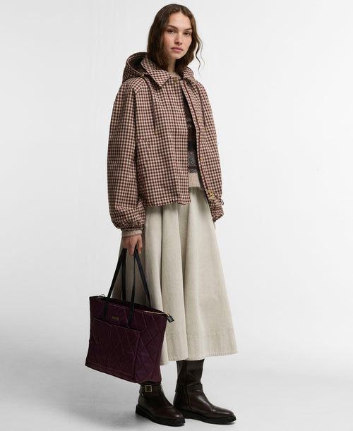 Barbour Women's Audrey Gingham Hooded Raincoat – Cranberry Brown Gingham