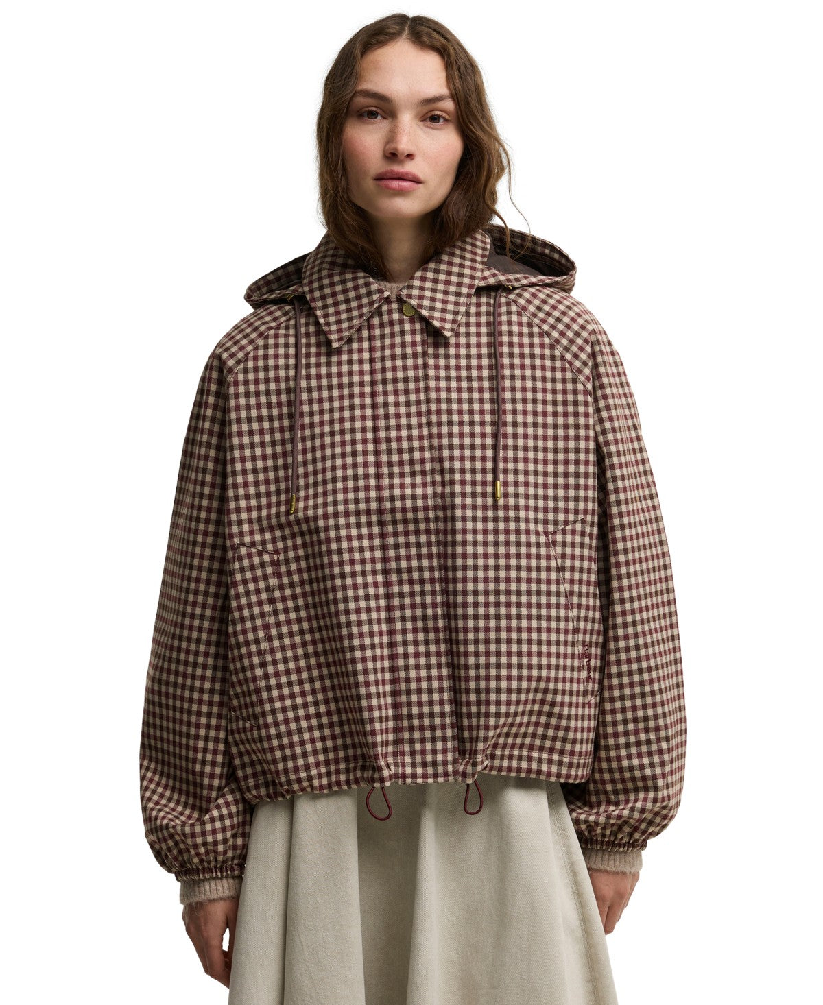 Barbour Women's Audrey Gingham Hooded Raincoat – Cranberry Brown Gingham