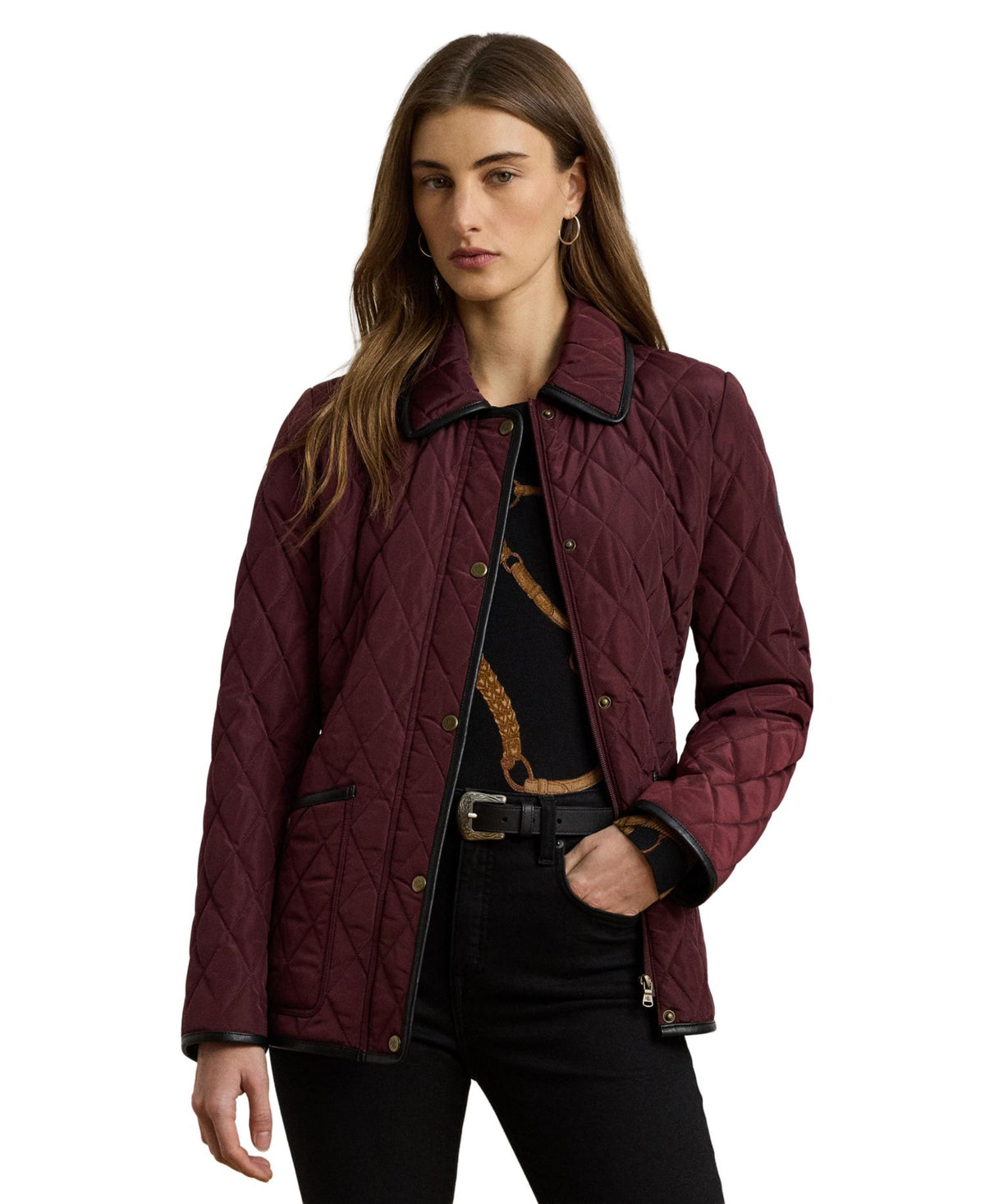 Ralph Lauren Women's Quilted Velboa-Lined Jacket - Dark Garnet