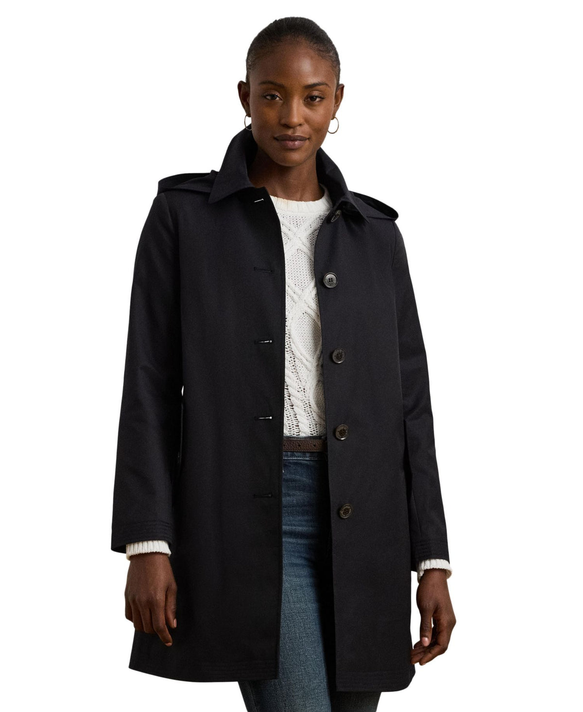 Ralph Lauren Women's Hooded Water-Resistant A-Line Raincoat - Dark Navy
