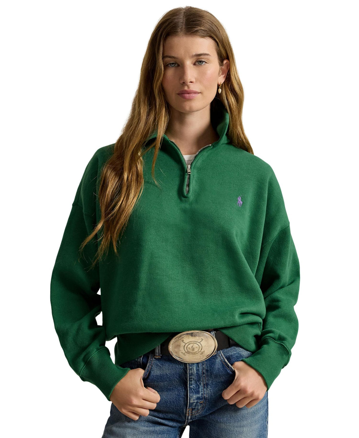 Ralph Lauren Women's Fleece Quarter-Zip Pullover - Bush Green