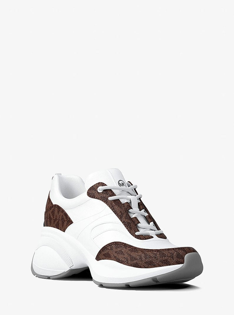Kaia Mixed-Media Trainer - Optic White / Brown