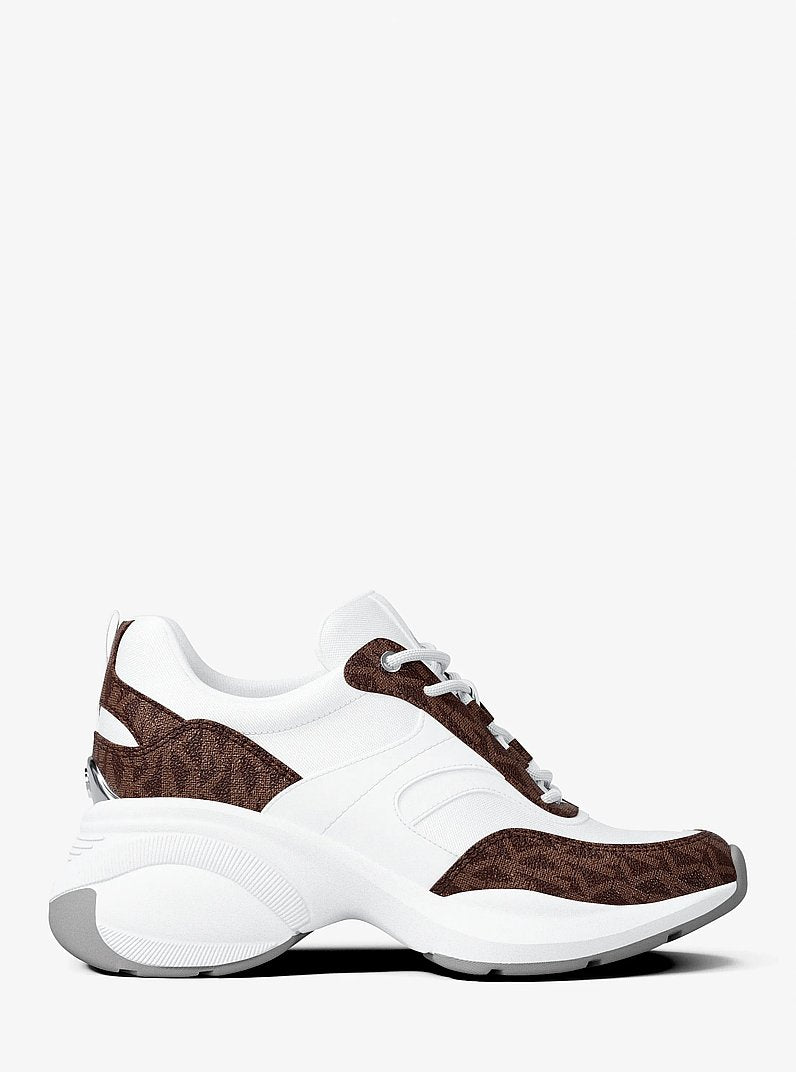 Kaia Mixed-Media Trainer - Optic White / Brown 2