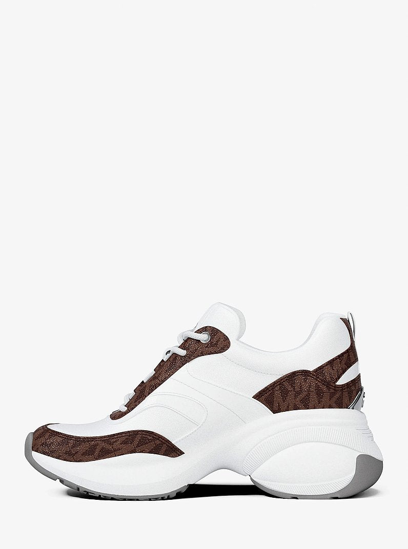 Kaia Mixed-Media Trainer - Optic White / Brown 3
