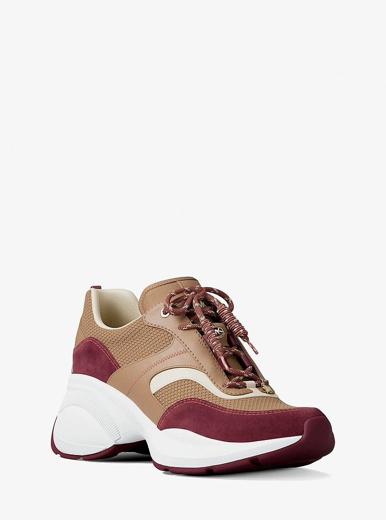 Kaia Mixed-Media Trainer - Maroon