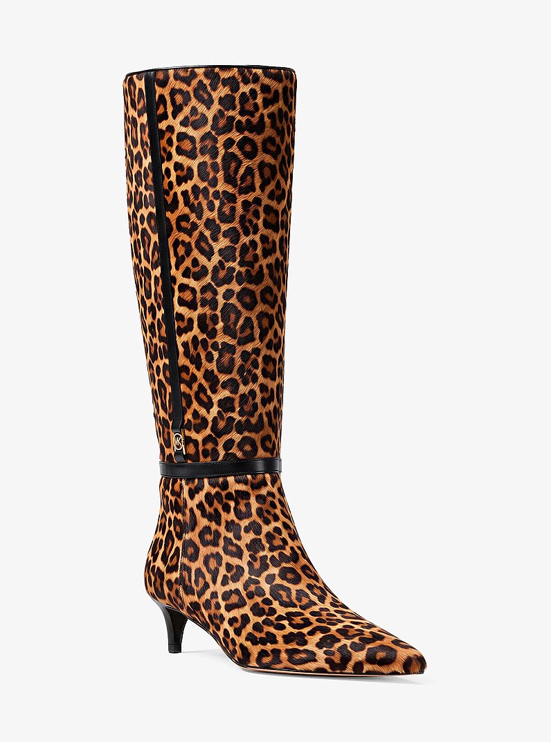 Nalia Kitten-Heel Boot - Leopard Print / Dk Camel Mlt