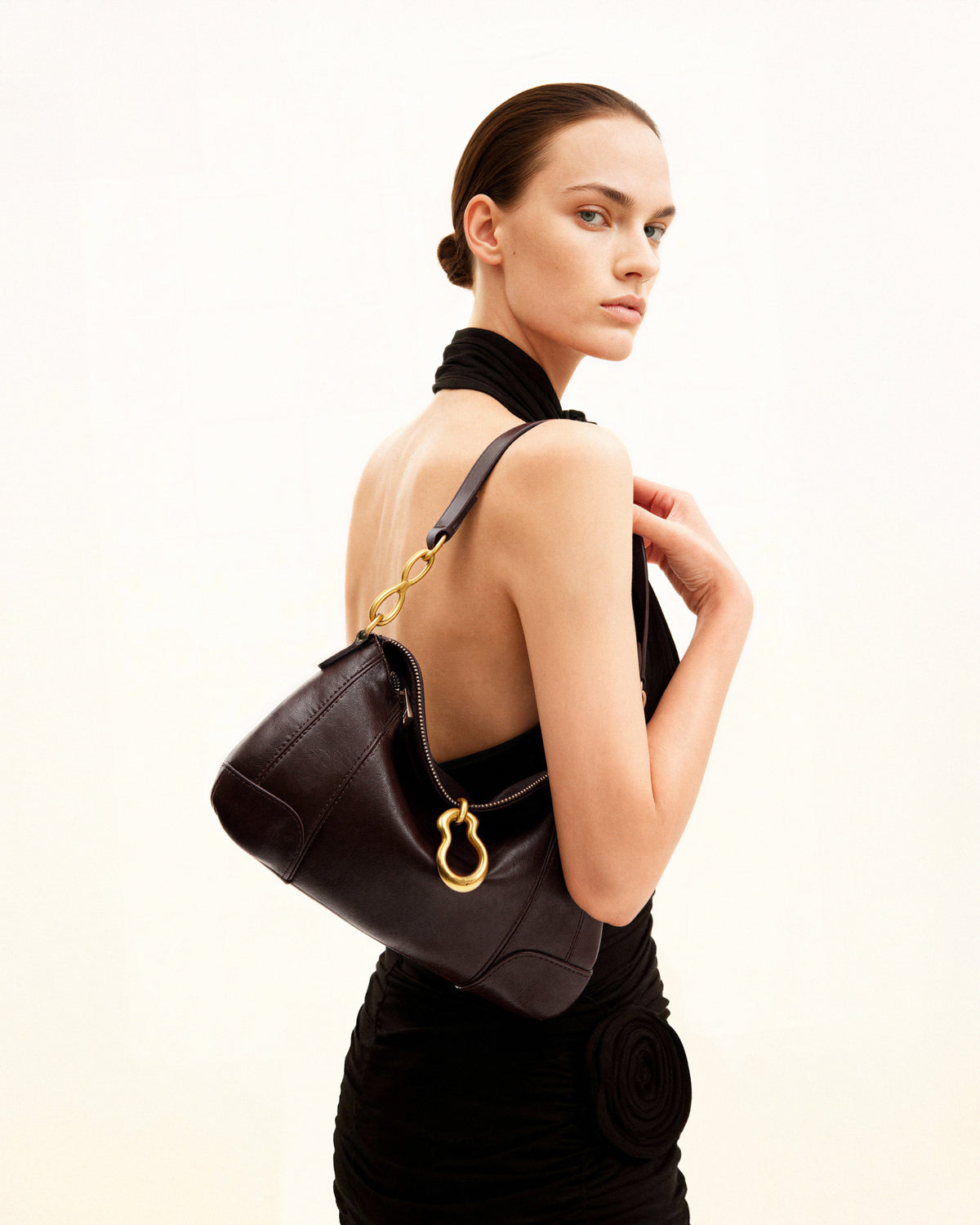 JW PEI Jayla Metal Pendant Shoulder Bag - Dark Brown side