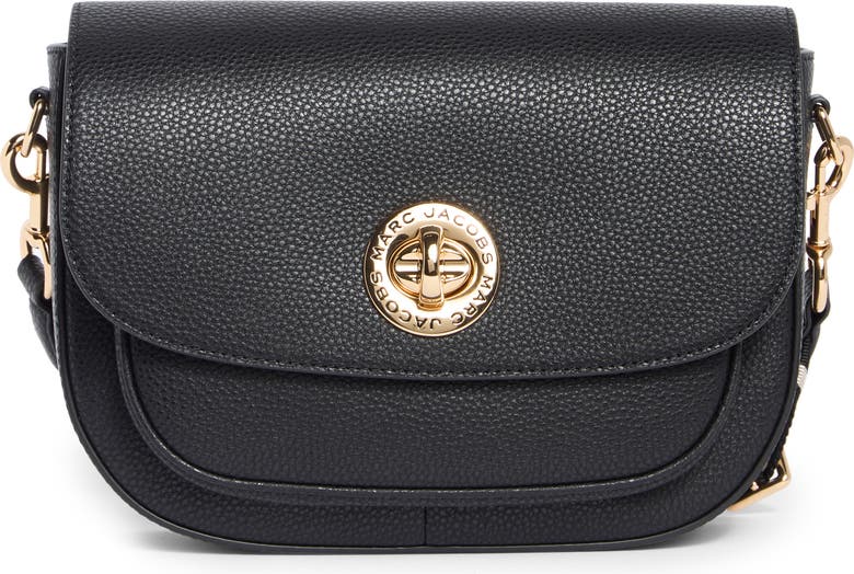 Signet Turnlock Leather Saddle Bag - Black